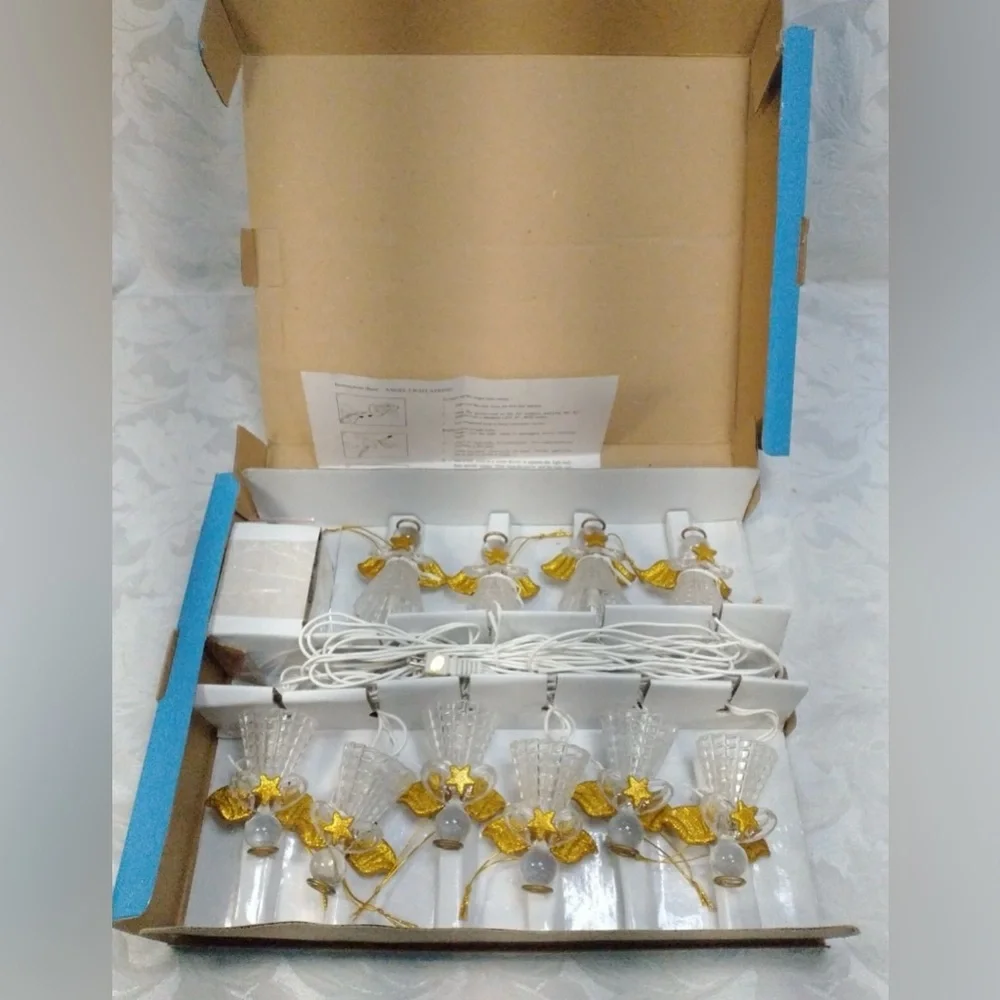 2003 Avon Angel String Lights New Open Box Gold & White Delicate Christmas Angel